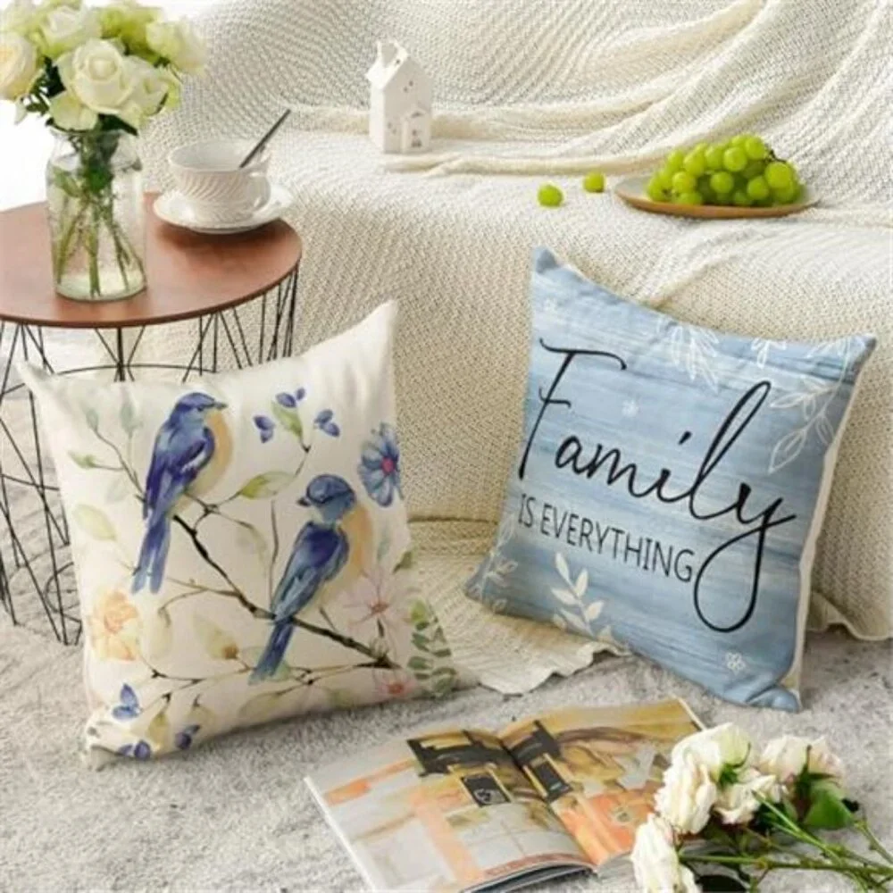 4 Pack Spring Flowers Butterfly Bird Throw Pillow Covers 18 x 18 NO INSERT